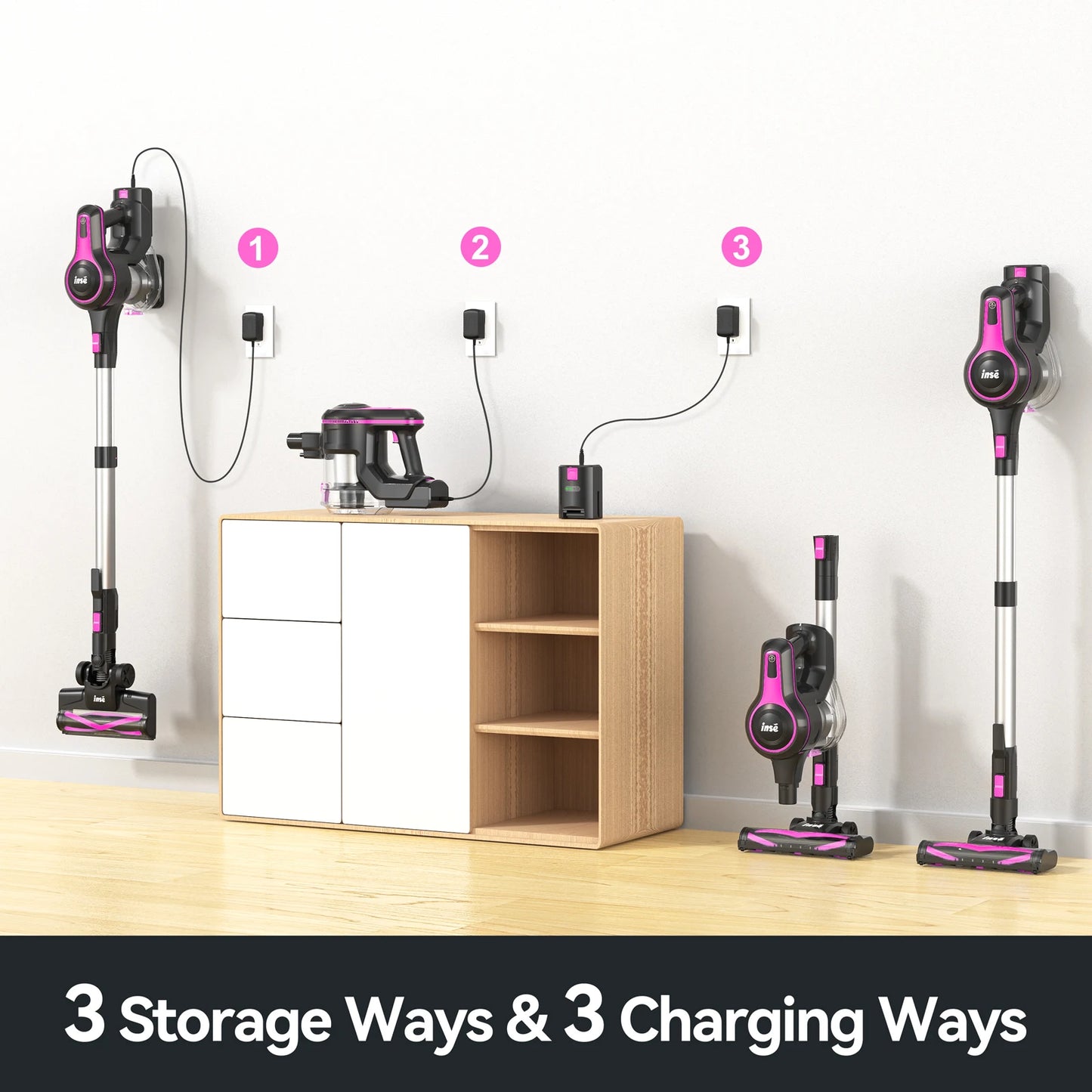 INSE N5T Cordless Vacuum Cleaner, 25Kpa 1.2L Large Dustbin, 6 in 1 Handheld Vacuum for Household Cleaning